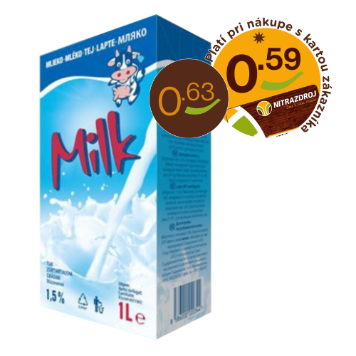 Mlieko Milk UHT trvanlivé polotučné 1,5 % 1l Tami