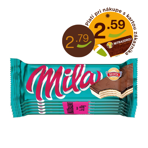 Oblátka Mila polomáčané rezy v kakaovej poleve s mliečnou náplňou multipack 4+1 zdarma 250g Sedita