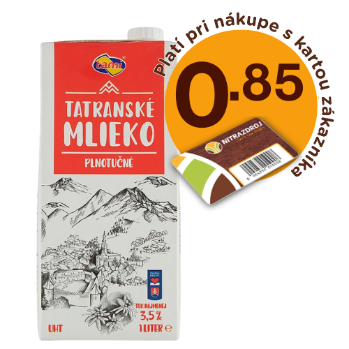 Mlieko tatranské trvanlivé plnotučné 3,5% 1l Tami